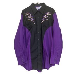 VTG ELY Diamond Western Long Sleeve Black Pearl Snap Shirt  XL ⚡️ Embroidered ⚡️